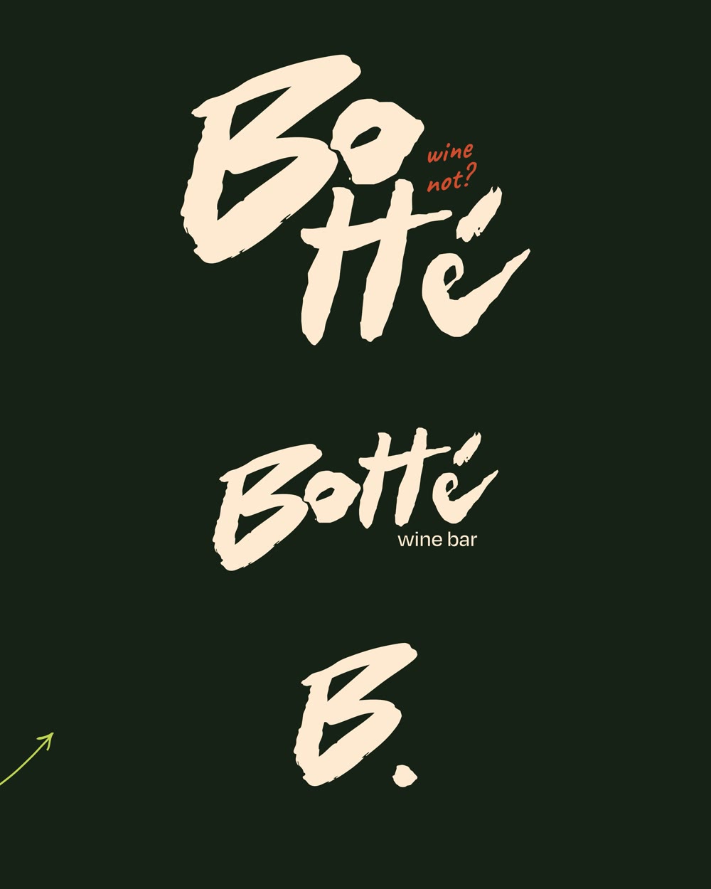 Drie logovarianten van Botté in crème op donkergroen